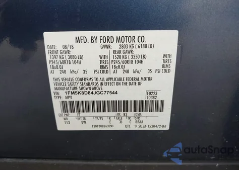 2018 Ford Explorer Xlt from USA, damaged, VIN 1FM5K8D84JGC77544